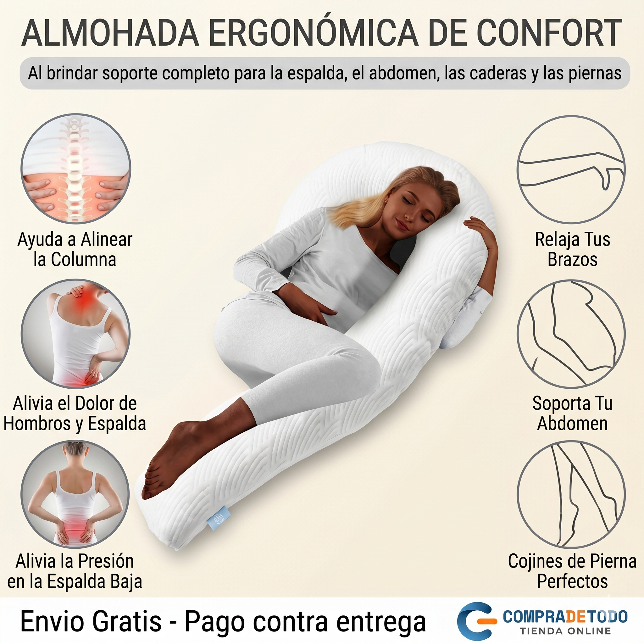 ALMOHADA ERGONÓMICA TIPO BASTÓN PARA EMBARAZO.