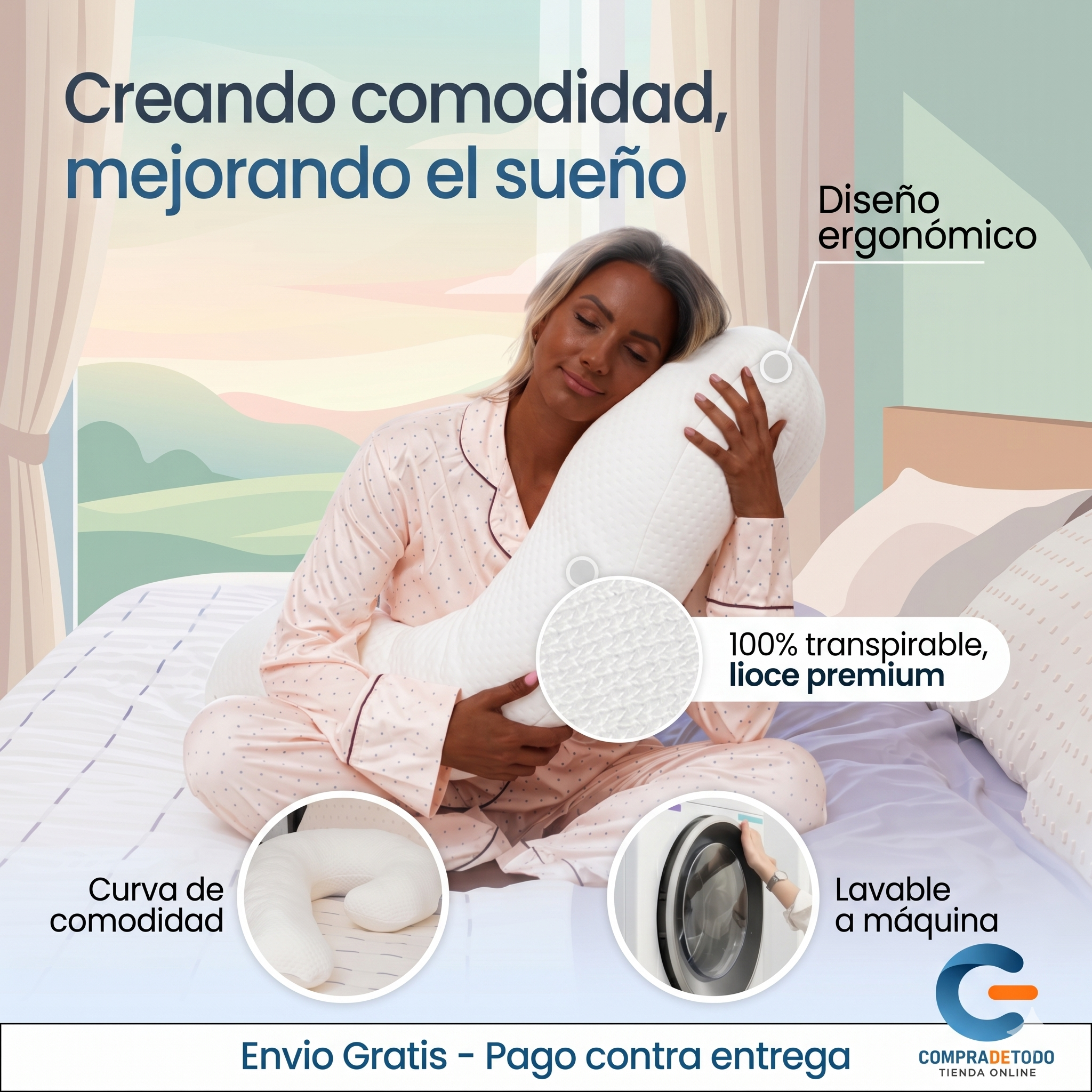 ALMOHADA ERGONÓMICA TIPO BASTÓN PARA EMBARAZO.