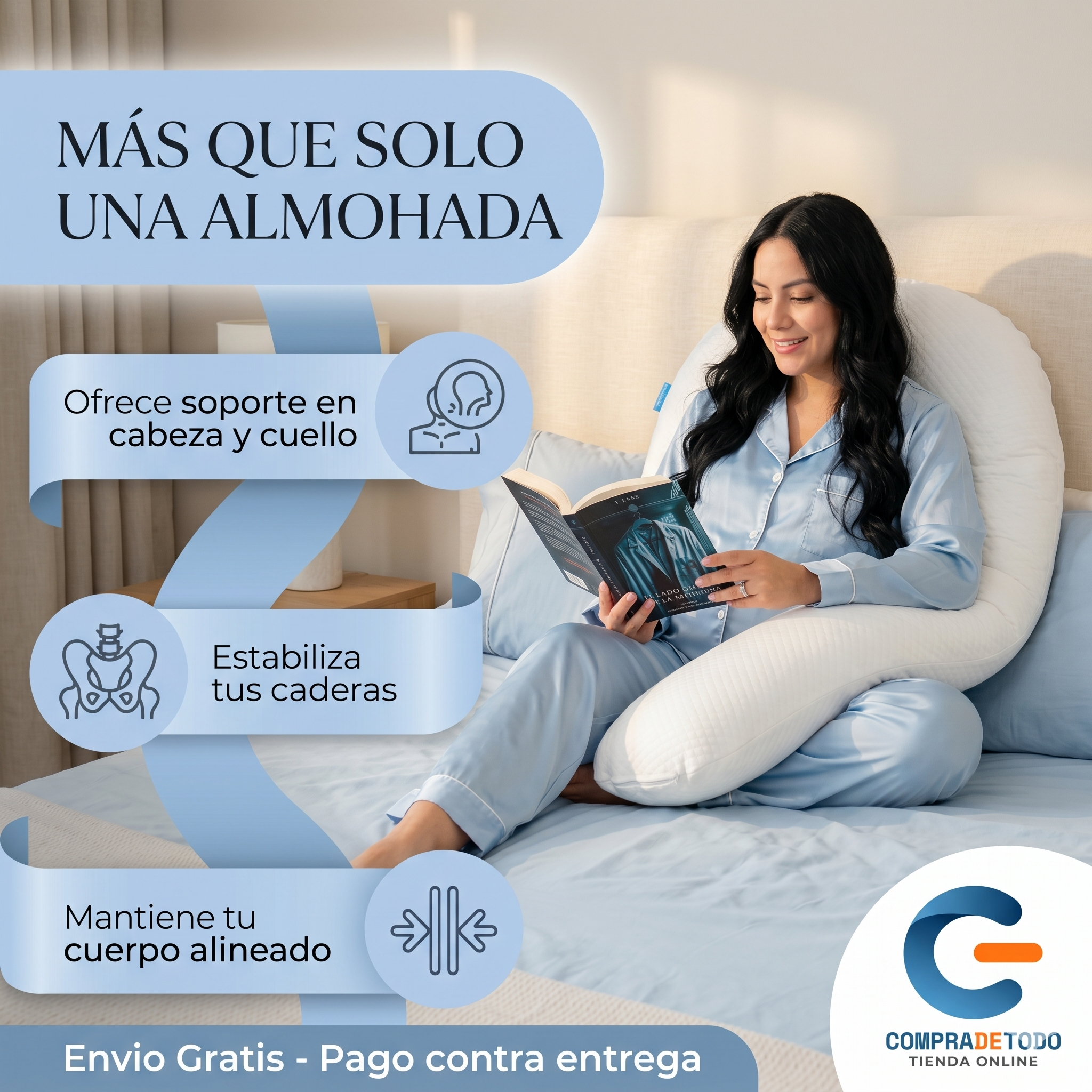 ALMOHADA ERGONÓMICA TIPO BASTÓN PARA EMBARAZO.